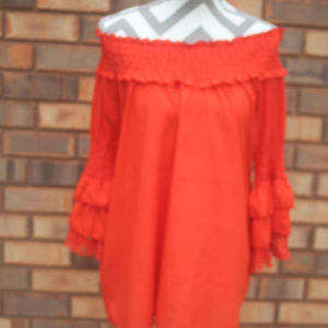 BRIGHT ORANGE, OFF THE SHOULDER BLOUSE